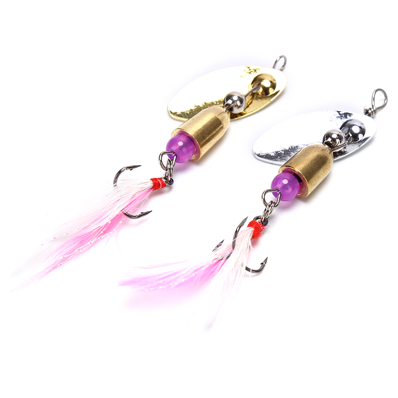 Rotating Spinner Sequins Fishing Lure Wobbler Bait With Feather Fishing