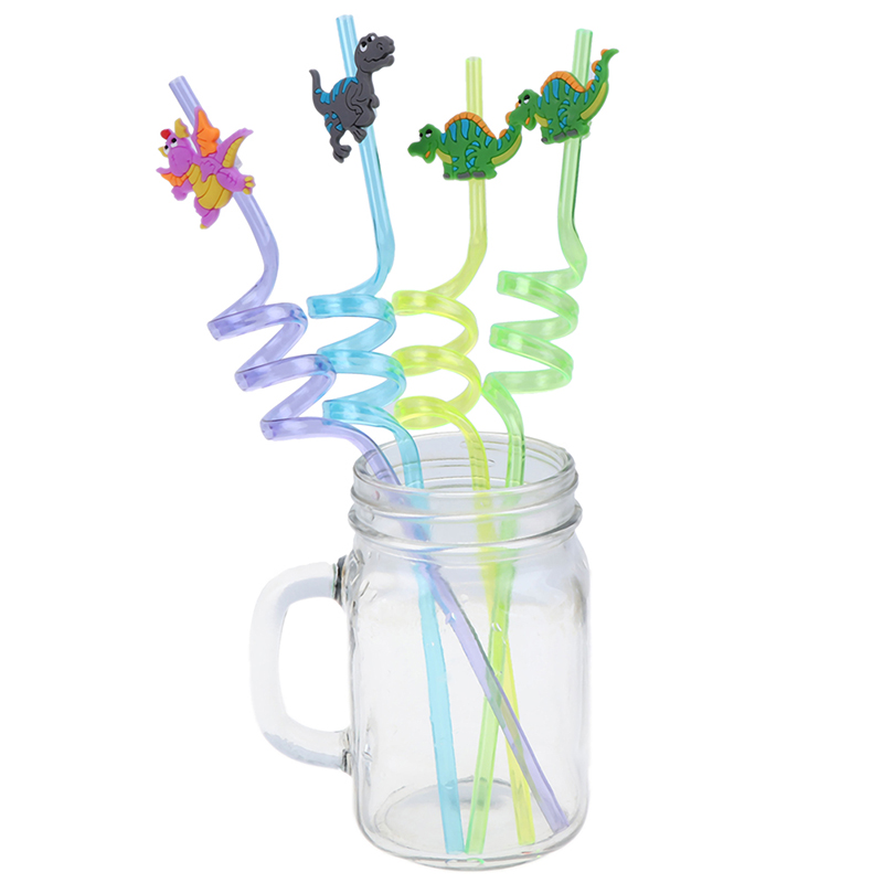 Reusable Drinking Straws,8PCS Plastic Drinking Straws Dinosaur Straws Kids Birthday Dinosaur Party Supplies Colorful Dinosaur Plastic Straws for