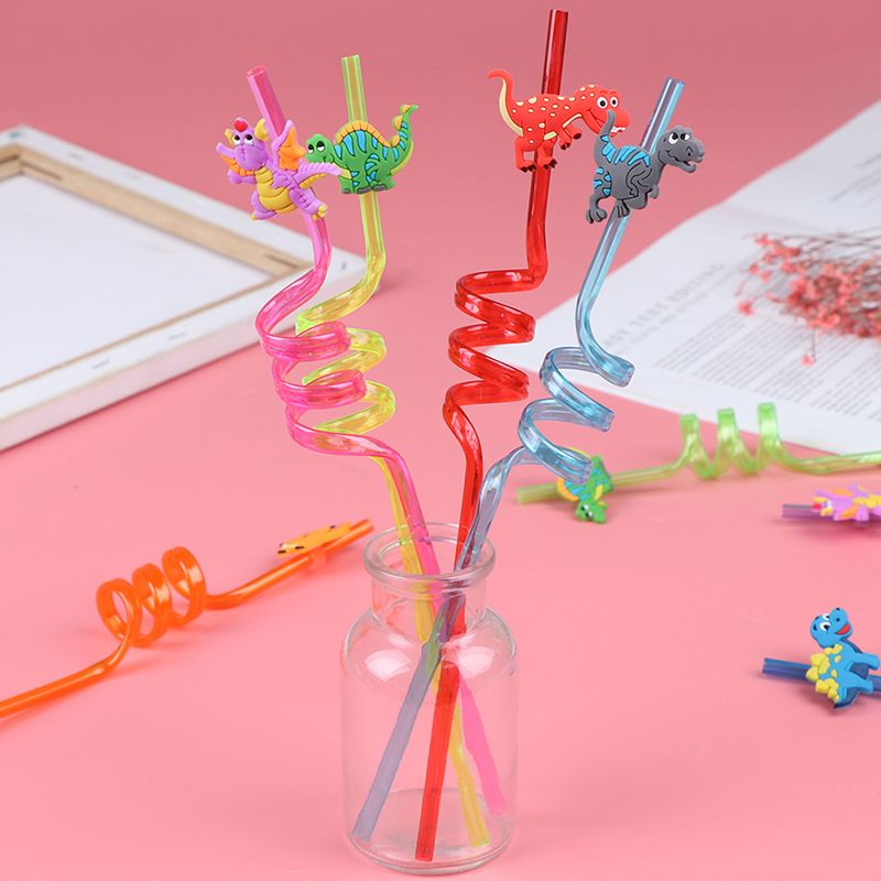 Reusable Drinking Straws,8PCS Plastic Drinking Straws Dinosaur Straws Kids Birthday Dinosaur Party Supplies Colorful Dinosaur Plastic Straws for