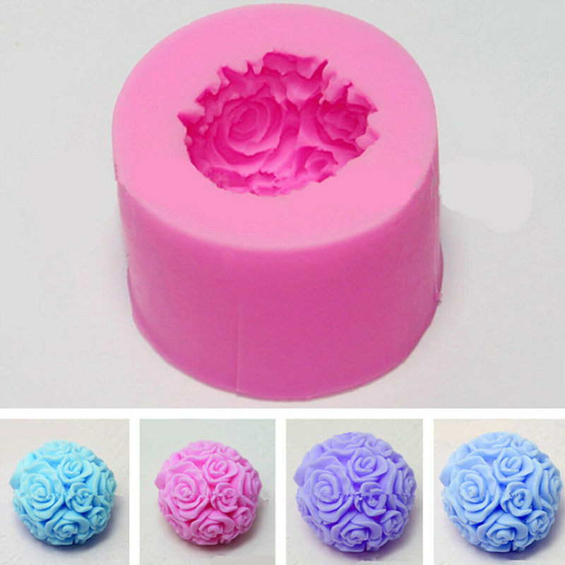 DIY 3D Rose Flowers Ball Silicone Soap Mold Candle Molds Mould For