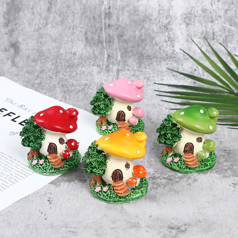 Cute Mushroom House Miniature Resin Ornament Fairy Garden Flower