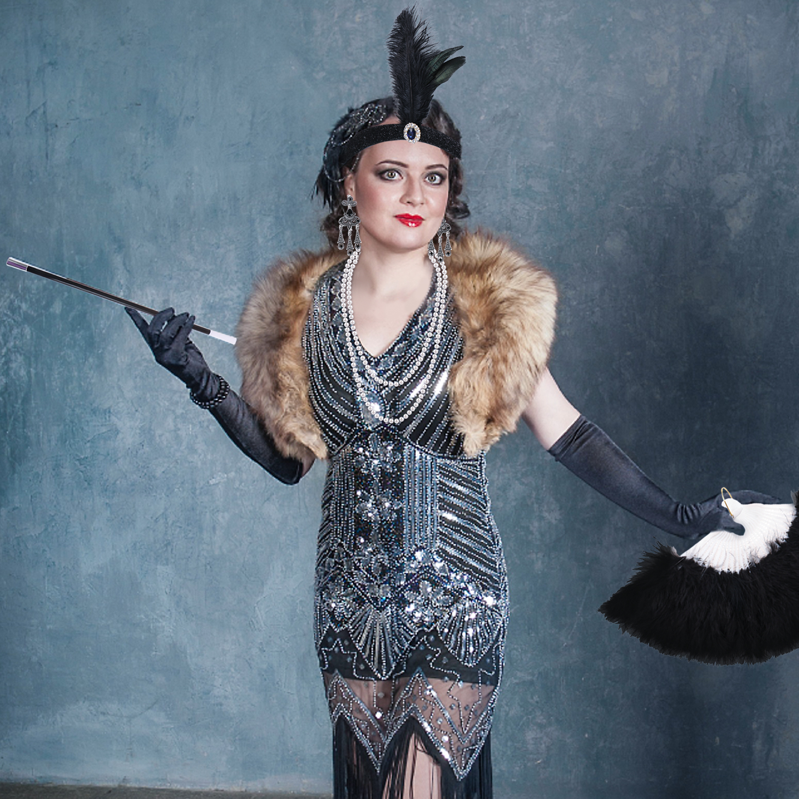Kit Gatsby années 20 femme (chapeau et étole) - déguiz-fêtes