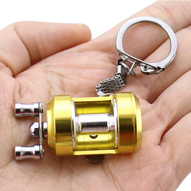 1Pcs Alloy Fishing Reel Drum Pendant Keychain Key Ring Outdoor