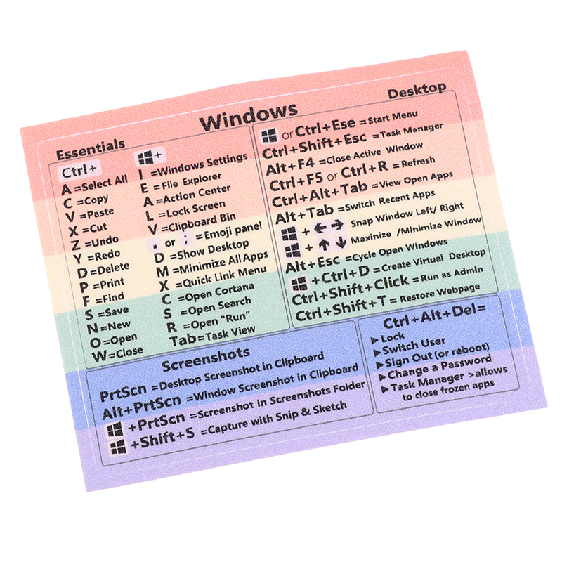 Autocollant de raccourci de clavier de référence Windows, adhésif