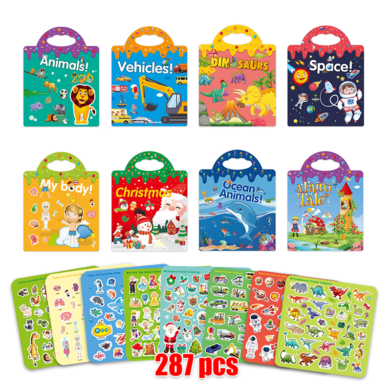 Kids Reusable Sticker Book Multiple Scenarios Cartoon DIY Puzzle  Educational