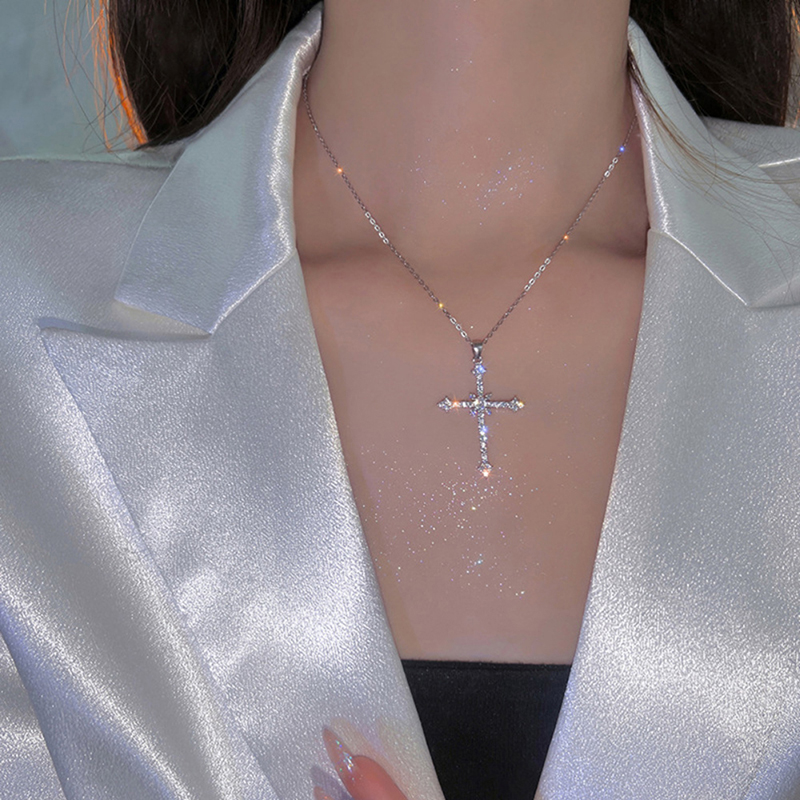 Fashion Women Crystal Zircon Cross Pendant Necklace for Women
