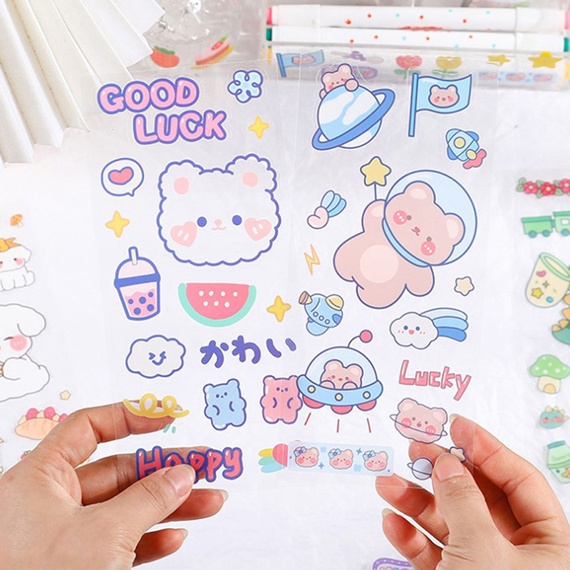 5 Sheets Kawaii Cute Sticker Cartoon Animal Journal Stickers Waterproof 