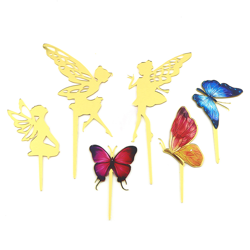 6pcs Cake Decoration Fairy Butterfly Party Happy Birthday Cake Top-s