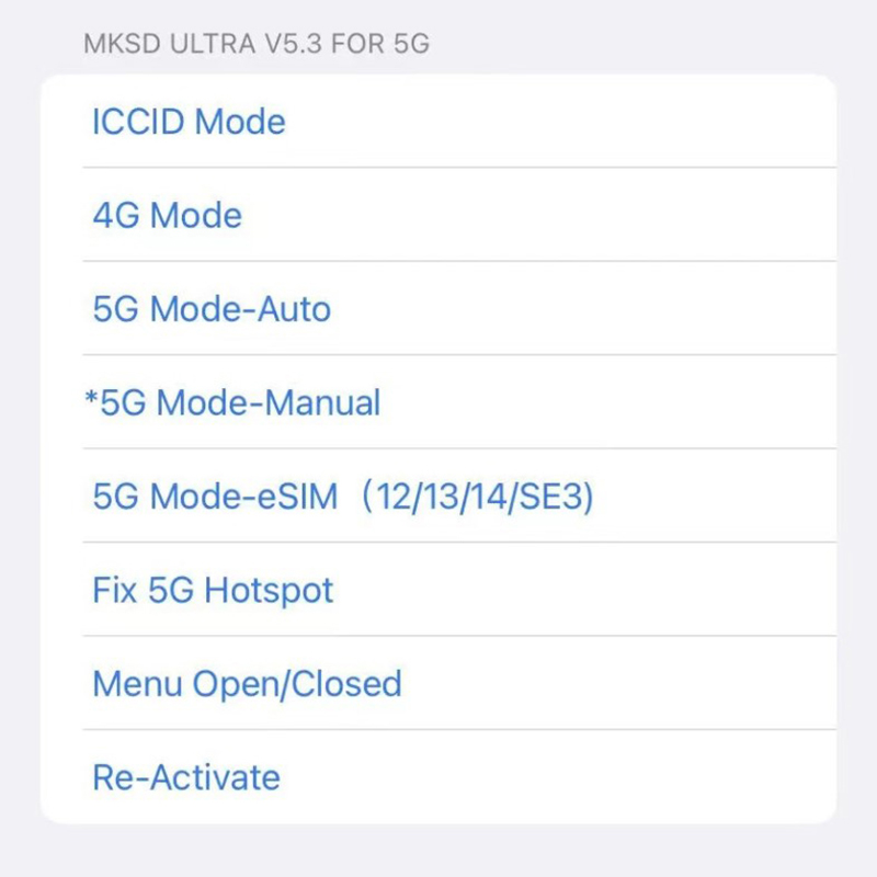MKSD Ultra V5.3 Klebstoff 5G -Modus QPE iOS16.x IP14 12 Sprint Cricket Metro MZ