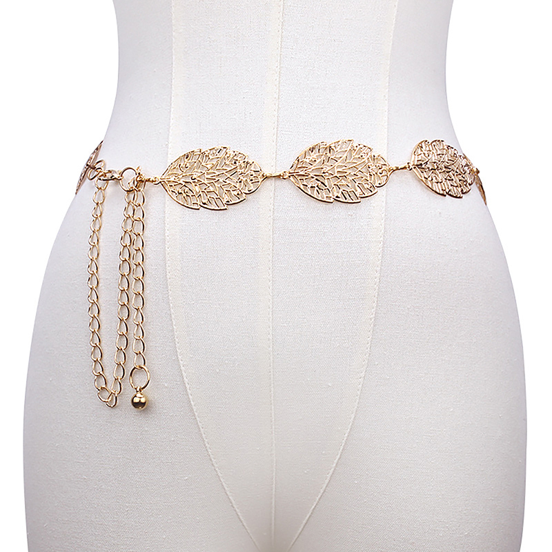 Fashion Simple Hollow Leaf Decorated Chain Belt Thin Waist Chain Dress ...