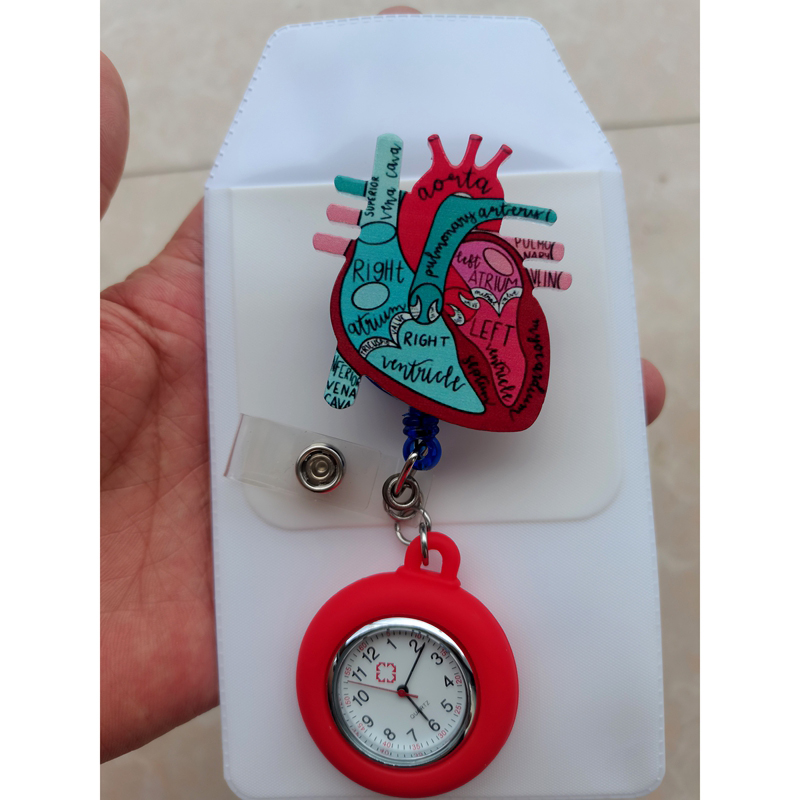Anatomical Heart Diagram Retractable Badge Reel With Leather Tassel  Telemetry TS