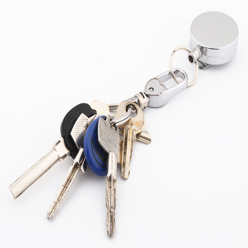Anti-theft Metal Easy-to-pull Buckle Rope Elastic Keychain Retractable Key  Ri Y4