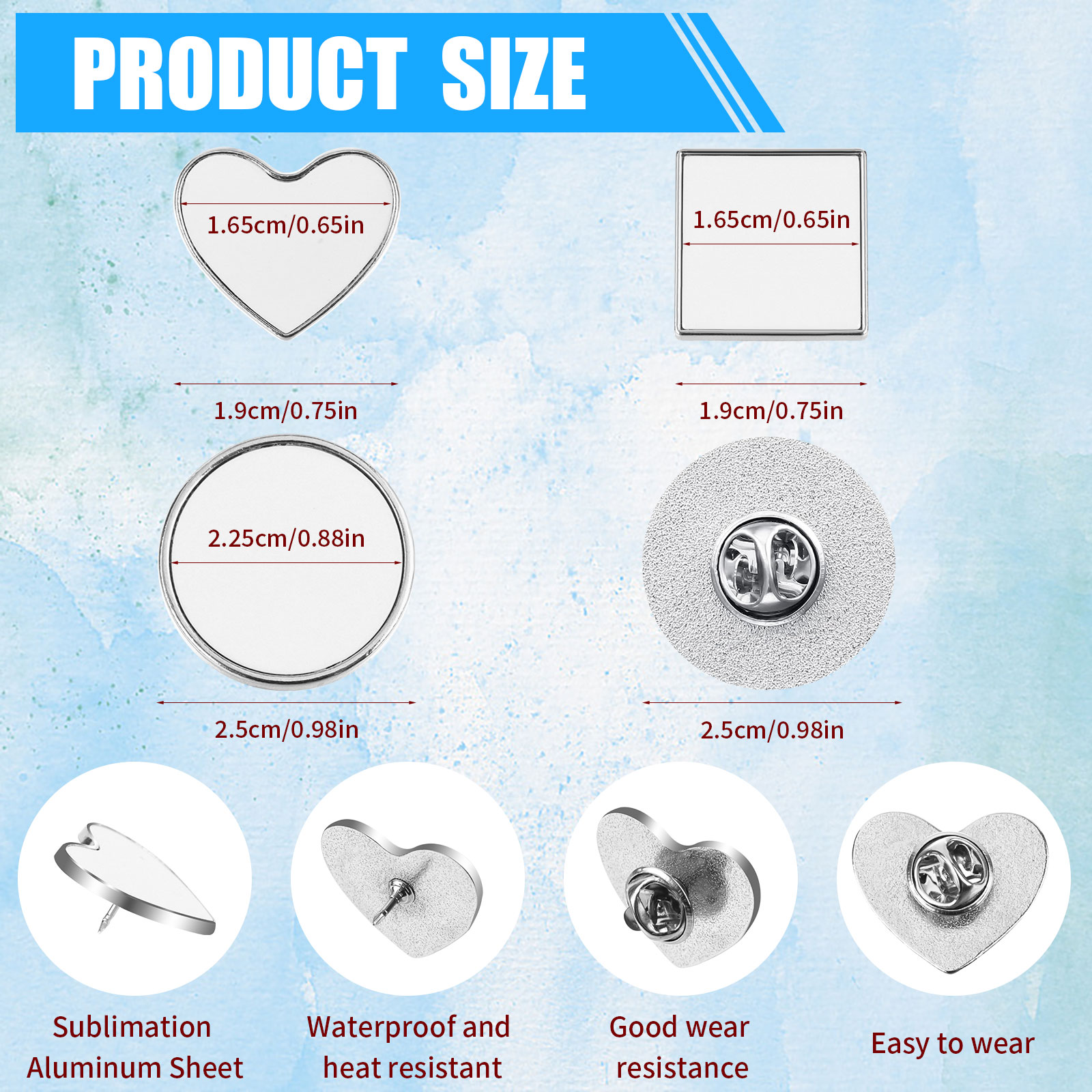 45 Pcs Sublimation Blank Pins Silver Buttons Badge Kit DIY Heat