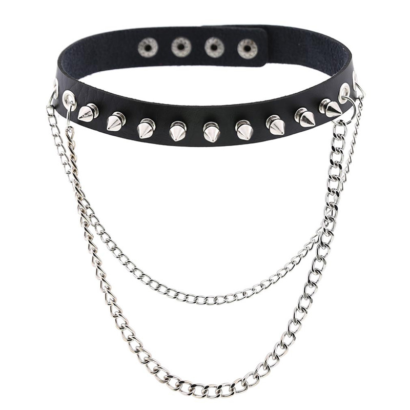 Men Women Spikes Rivet Pendant Chain Punk Gothic Leather Necklace