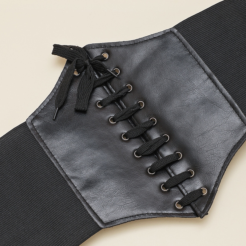 1x Gothic Dark Lace Up Female Waist Corset Belt Wide PU Leather Dress Be JG