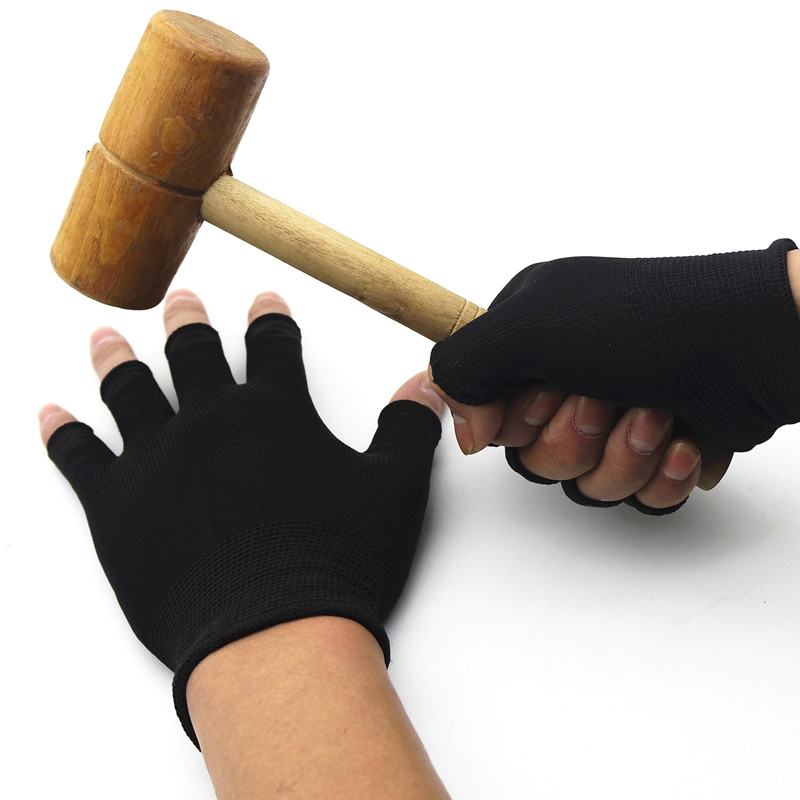 unbrand Half Finger Fingerless Gloves For Women And Men Wool Knit Wrist Cotton Gloves Black 1 Pair