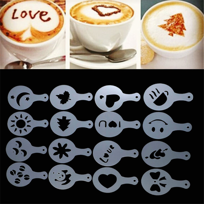 Excellent 16X Coffee Latte Mold Cappuccino Cake Cookie Stencil Template ...