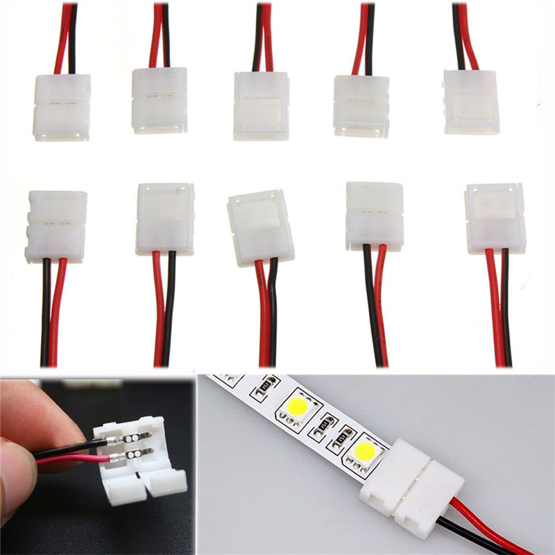 10pcs 2pin Connector Clip Adapter Wire to 8mm 10mm LED Strip 3528