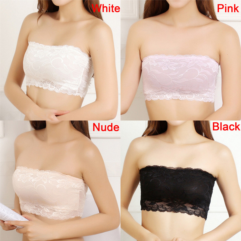 SEXY LACE TOP STRETCH BOOB TUBE BANDEAU STRAPLESS BRA - ONE SIZE (UK 8 - 14)
